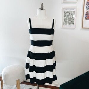 NWT Ann Taylor Loft Linen Striped Black and White Dress